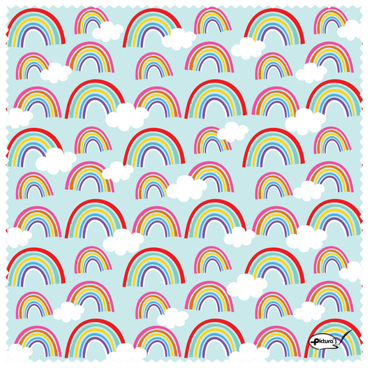 Rainbow Clouds Smart Cloth by Pictura, colorful soft fabric with cloud and rainbow print for decorative or creative use.