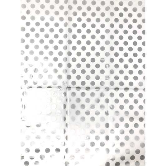 Silver dot tissue paper by AB PICTURA, featuring a shiny silver polka dot pattern on lightweight paper.
