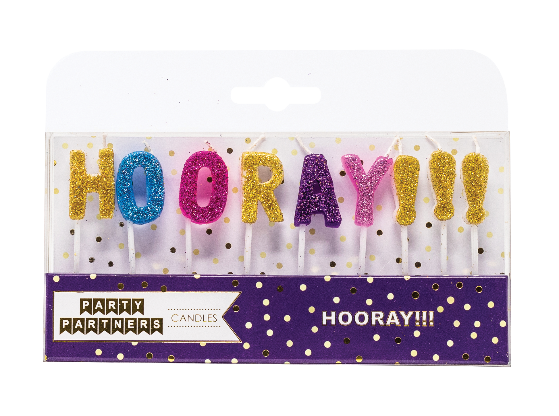 Hooray!!! Letter Glitter Candle Set Party Partners - Cardmore