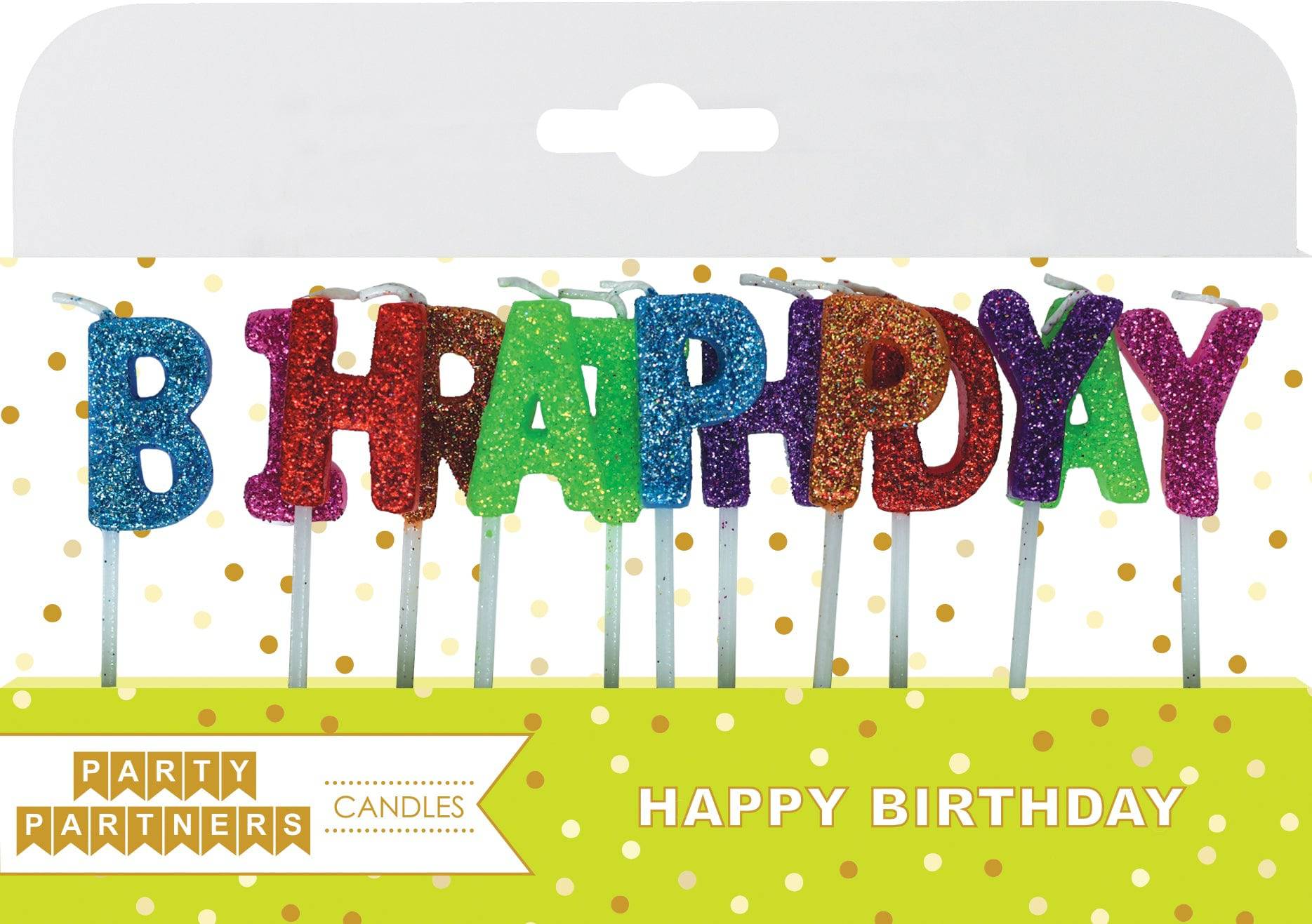 Party Partners birthday candle set with colorful candles for celebration and decorating cakes for special occasions.