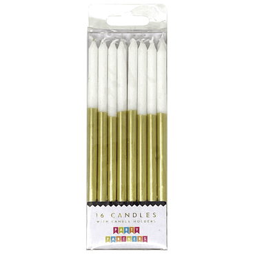 Set of gold dipped candles from Party Partners, elegant candle set with multiple candles arranged together.