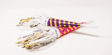 Scalloped striped Tooters horns by Party Partners, featuring colorful, scalloped design for festive celebrations.