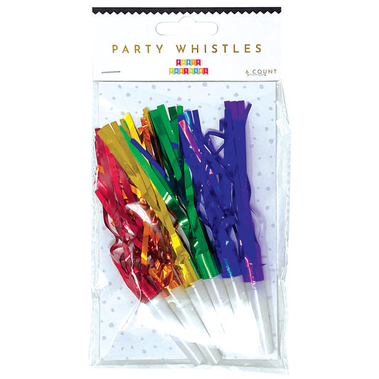 Rainbow Party Whistle by Party Partners, scalloped striped tooters with vibrant rainbow colors, perfect for festive celebrations.