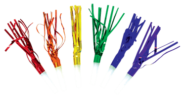Rainbow Party Whistle with scalloped striped design by Party Partners, featuring bright rainbow colors and a fun, playful look.