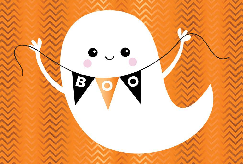 Pictura Boo Banner Ghost Halloween Card featuring a spooky ghost illustration on a festive Halloween greeting card.