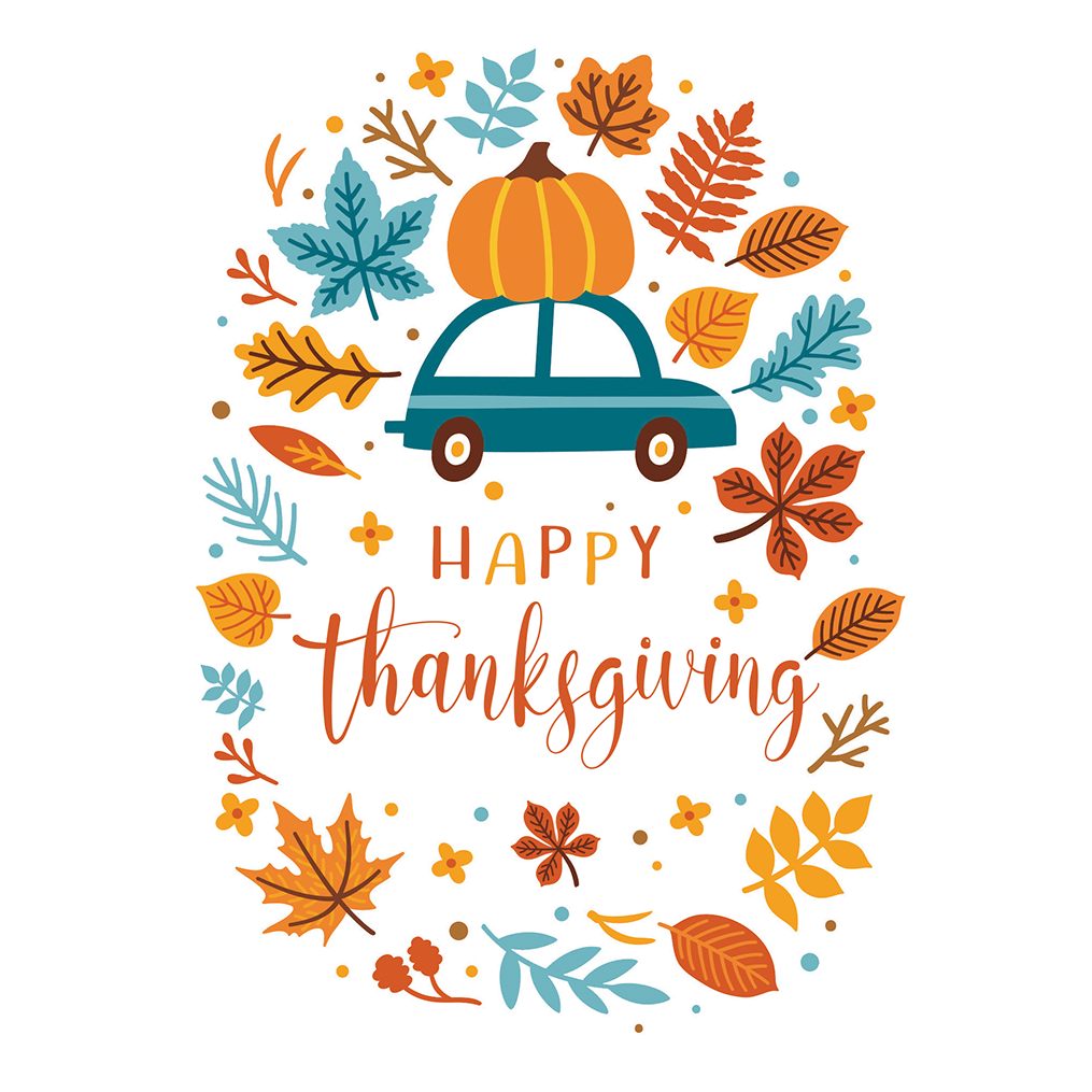 Thanksgiving Trip card by Pictura featuring autumn leaves and a festive holiday design for Thanksgiving celebrations.