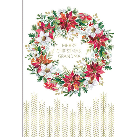 Pictura Christmas card featuring a festive poinsettia wreath design, perfect for grandmother's holiday greeting.