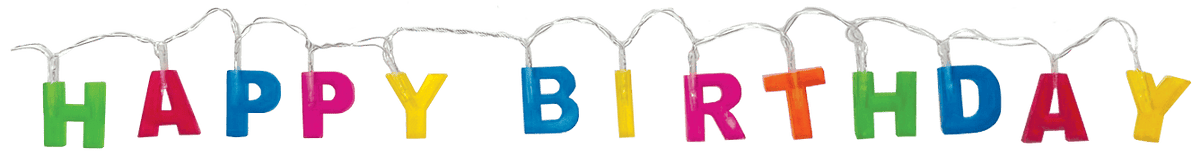 Birthday LED banner by Party Partners featuring colorful illuminated letters on a string for festive celebration decor