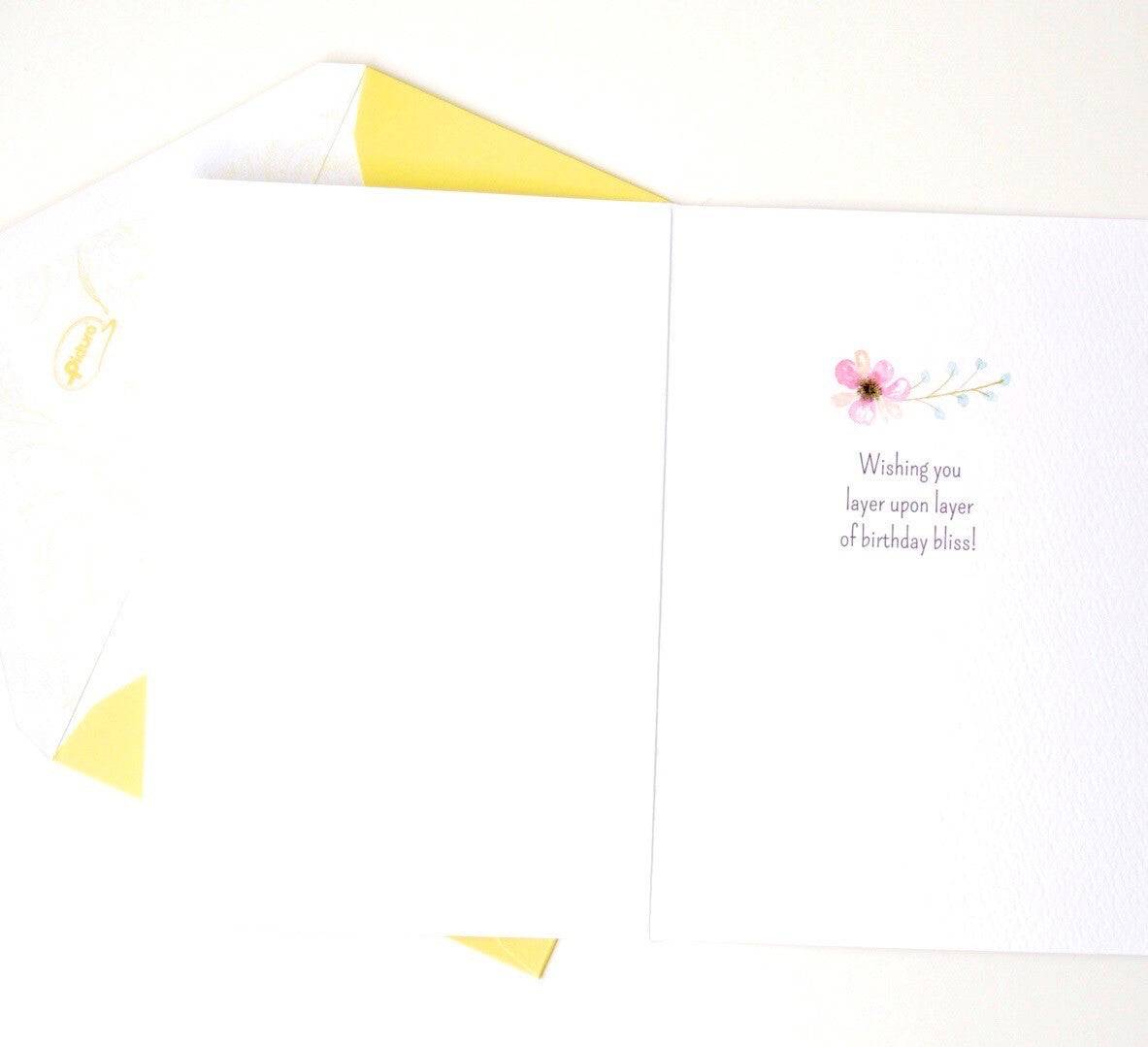 Watercolor striped birthday cake card from Pictura featuring vibrant cake illustration on an everyday greeting card.