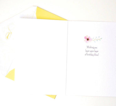 Watercolor striped birthday cake card from Pictura featuring vibrant cake illustration on an everyday greeting card.