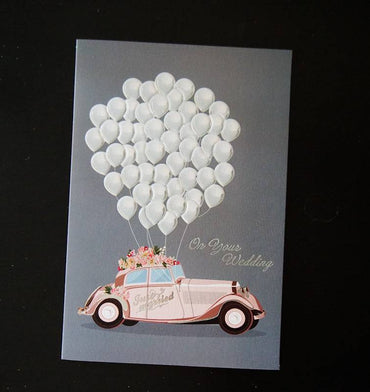 Pictura Just Married balloons wedding card with colorful balloon illustrations for celebrating newlyweds.