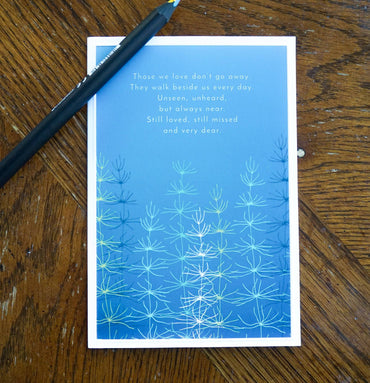 Pictura Ferns on Blue Sympathy Card featuring green fern illustrations on a calm blue background.