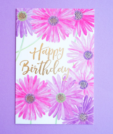 Pink & Purple Daisies Birthday Card - Cardmore