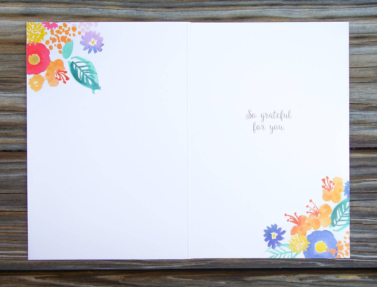 Spring floral thank you card by Pictura, featuring colorful blossoms and elegant design on high-quality paper.