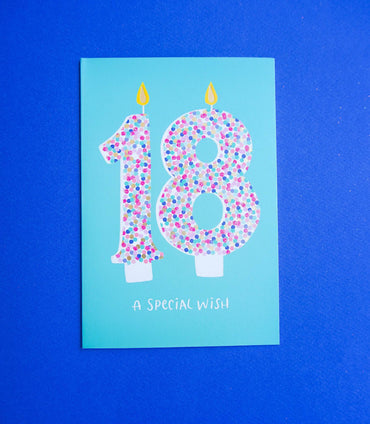 Pictura 18th Sprinkle Candle birthday card featuring colorful candle illustrations on an elegant greeting card design.