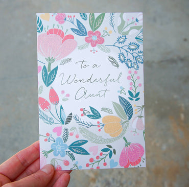 Flower pattern birthday card for aunt by Pictura, featuring vibrant floral design and heartfelt message, part of everyday cards collection.