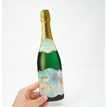 Pictura 50th Birthday Champagne Sound Card featuring a festive champagne bottle and celebratory design with sound button.