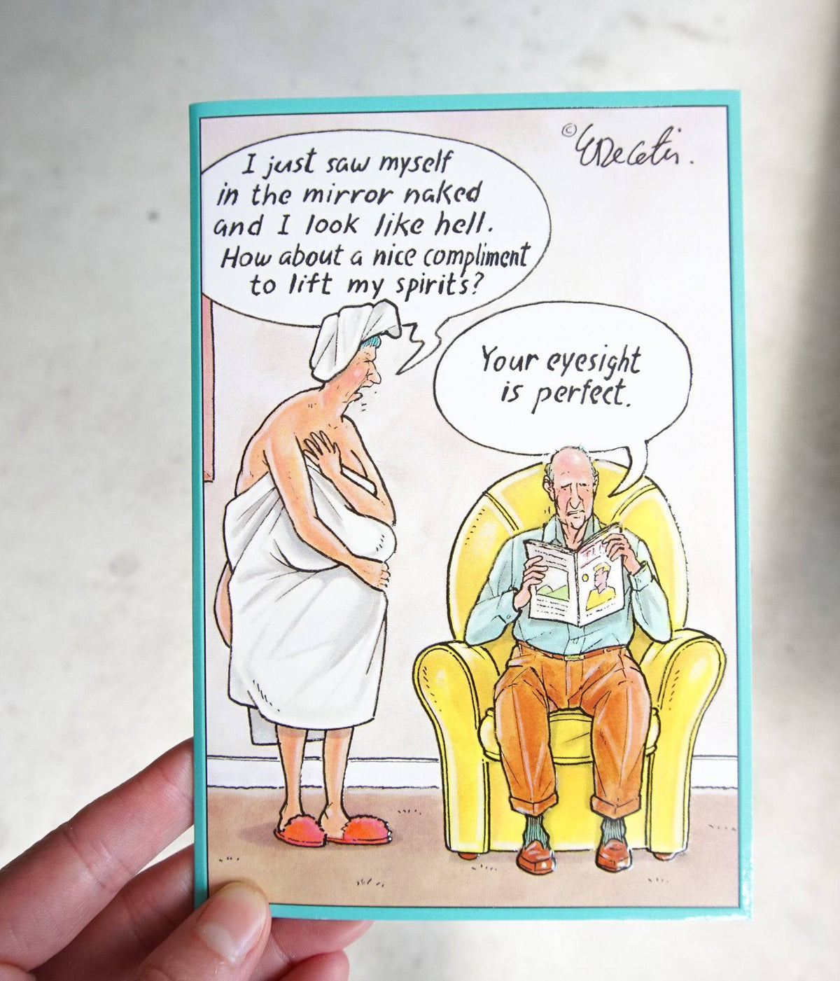 Pictura anniversary card featuring a humorous design with the phrase "Your Eyesight is..." by Eric Decetis, suitable for everyday occasions.