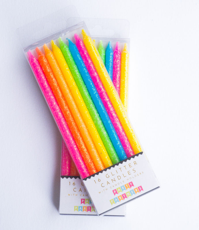 Neon Tall Glitter 16 Candle Set Party Partners - Cardmore