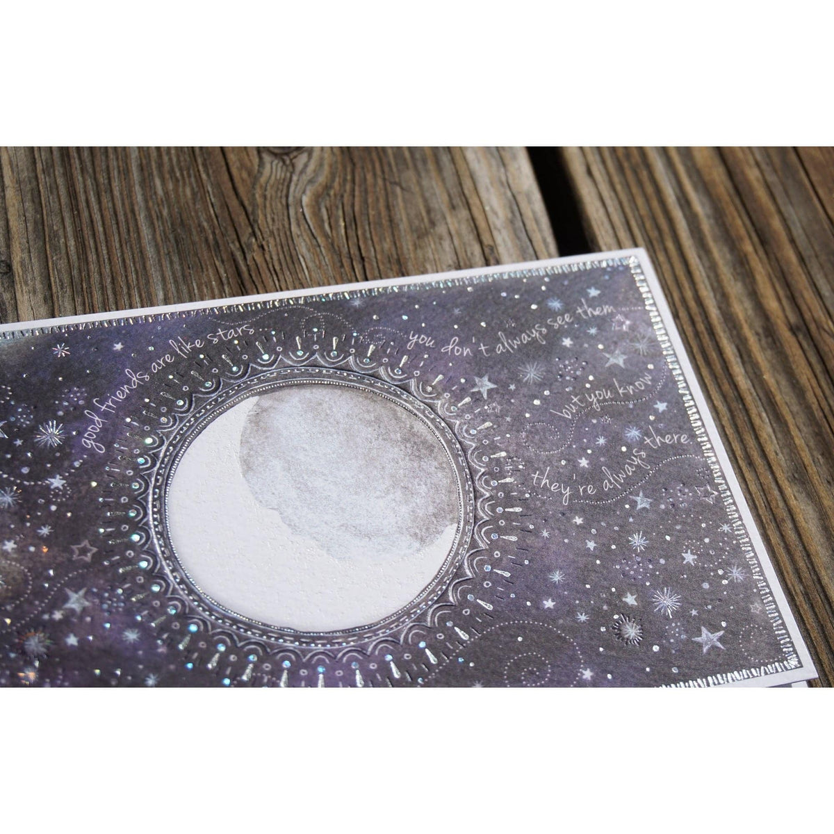 Pictura Moon Birthday Card for friendship with celestial moon design, featuring a whimsical illustration on a cheerful greeting card.