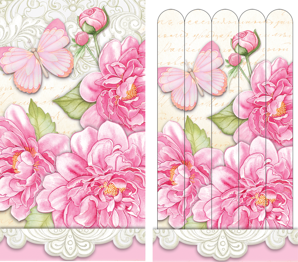 Pink Butterfly Emery Board by Pictura from Sienna's Garden, featuring a colorful butterfly design for nail shaping and filing.