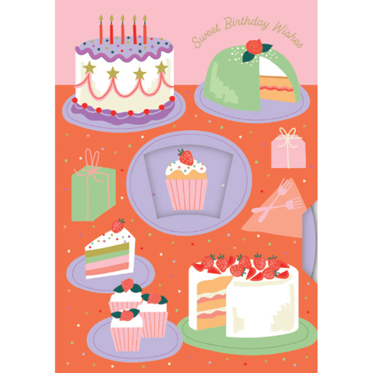 Pictura Cakes Birthday Card spinning wheel with colorful cake illustrations and festive design for special celebrations.