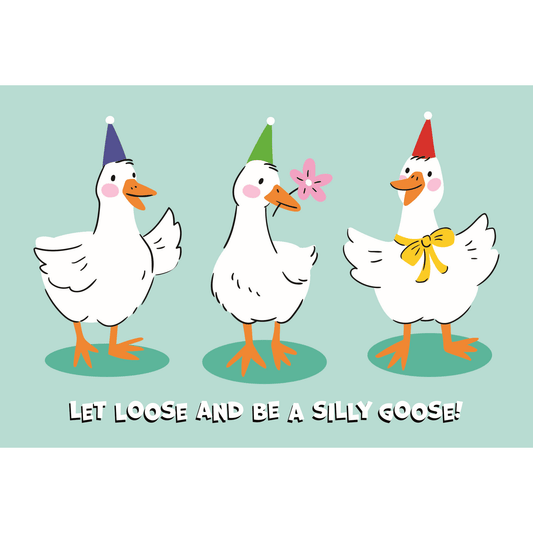Pictura Birthday Geese greeting card featuring colorful cartoon geese and playful birthday message, ideal for everyday celebrations.