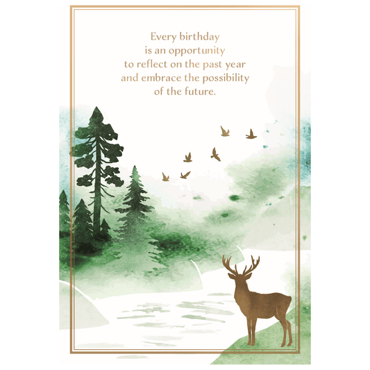 Pictura Deer in Forest birthday card featuring a detailed illustration of a deer among trees, suitable for everyday occasions.