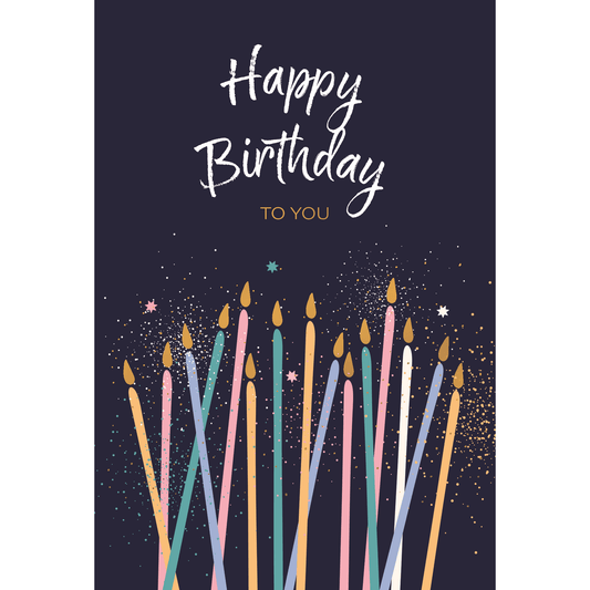 Elegant tall sparkling candles on a card from Pictura's Everyday Cards collection, featuring shimmering candle illustrations.