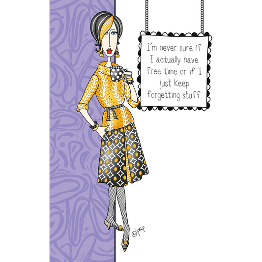 Pictura Dolly Mamas "I'm Never Sure" birthday card featuring colorful illustrations, suitable for everyday greeting card occasions.