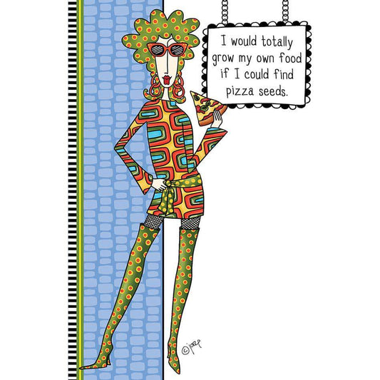 Pizza Seeds Birthday Card by Dolly Mamas from Pictura, featuring colorful pizza seed designs on a cheerful greeting card.