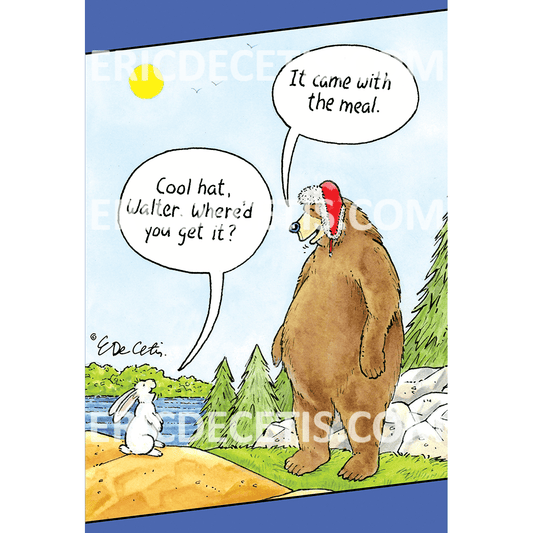 Pictura Bear Hunting Hat Meal birthday card featuring a bear wearing a hunting hat, ideal for special occasion greetings.