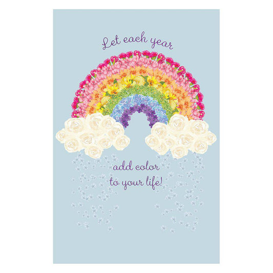 Colorful floral rainbow birthday card by Pictura featuring vibrant flowers and a cheerful design for special celebrations.