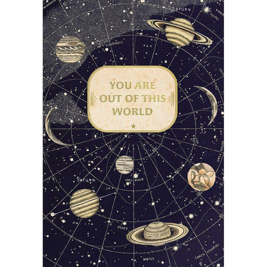 Colorful solar system-themed birthday card from Pictura's everyday card collection, featuring planets and space illustrations.