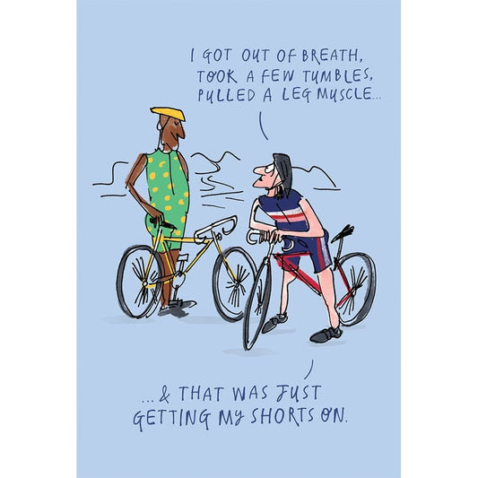 Funny birthday card featuring bike shorts design by Pictura, perfect for celebrating with humor and style.