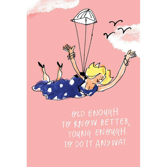 Colorful Pictura parachute funny birthday card with humorous design, perfect for celebrating birthdays with a playful touch.