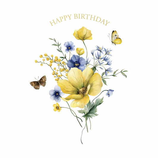 Pictura Butterfly Bouquet birthday card with colorful butterfly and floral design, perfect for celebrating special occasions.