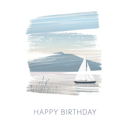 Pictura Sailboat birthday card for him, featuring a colorful sailboat illustration on a white background, perfect for celebrating.