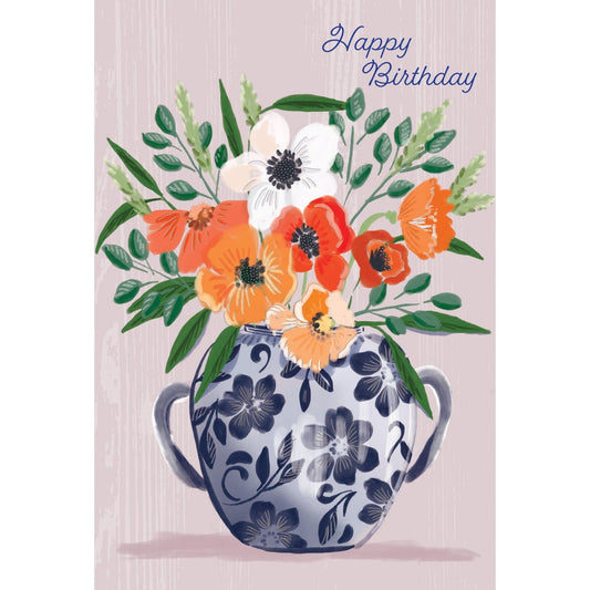 Pictura Poppy Vase birthday card featuring a colorful floral design, perfect for celebrating special occasions.