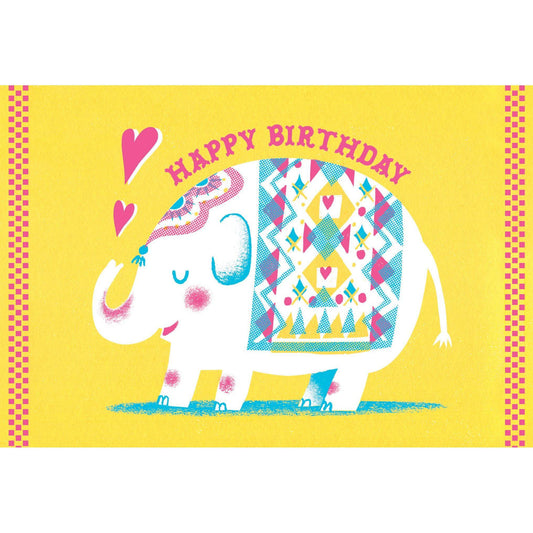 Bright elephant birthday card from Pictura featuring colorful elephant illustration on a cheerful greeting card for special occasions.