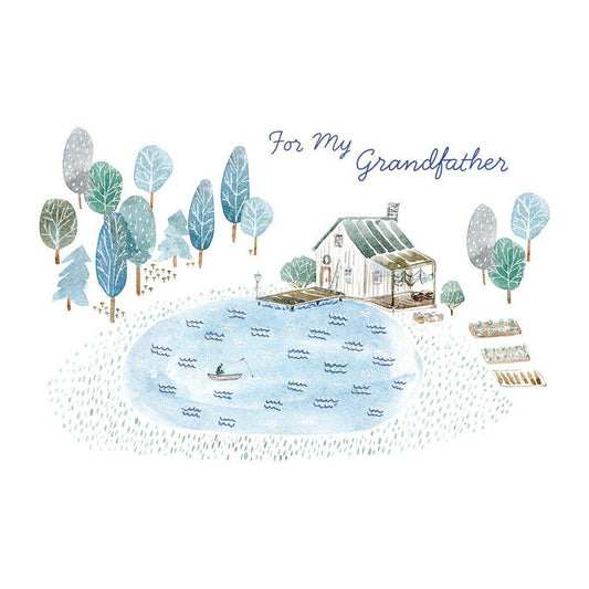 Pictura Quiet Lake birthday card for grandfather featuring serene lake scene and heartfelt message for special occasions
