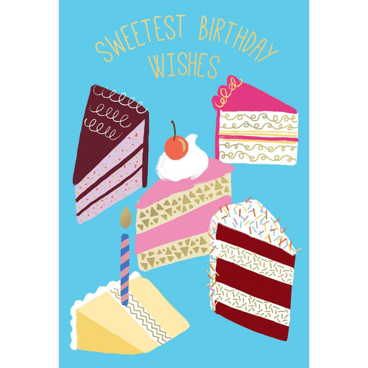 Colorful cake slices birthday card from Pictura's everyday cards collection, featuring vibrant cake illustrations on a cheerful design.