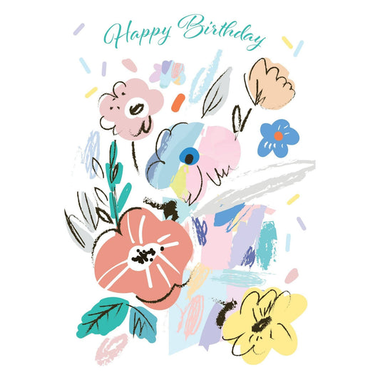 Pictura graphic flowers birthday card featuring colorful floral illustrations on an everyday greeting card.