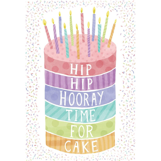 Colorful Hip Hip Hooray Cake birthday card by Pictura featuring cheerful cake illustration for everyday celebrations.