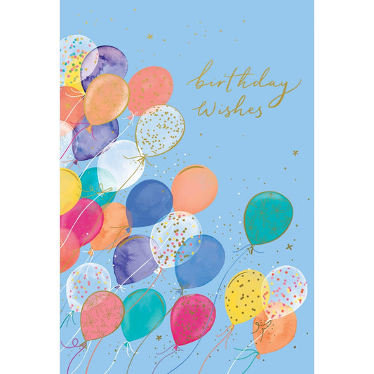 Colorful flying balloons birthday card from Pictura featuring vibrant balloon illustrations on an everyday greeting card