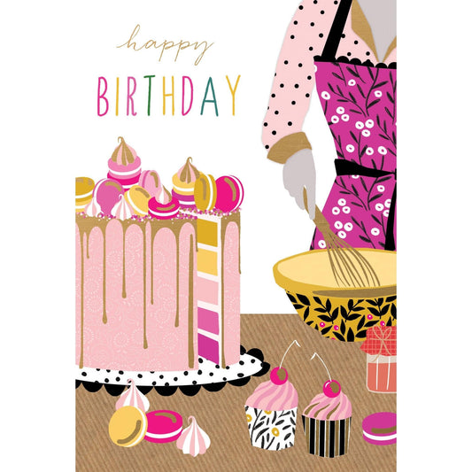 Pictura Sara Miller baking cakes birthday card featuring colorful cake illustrations on an elegant everyday card.