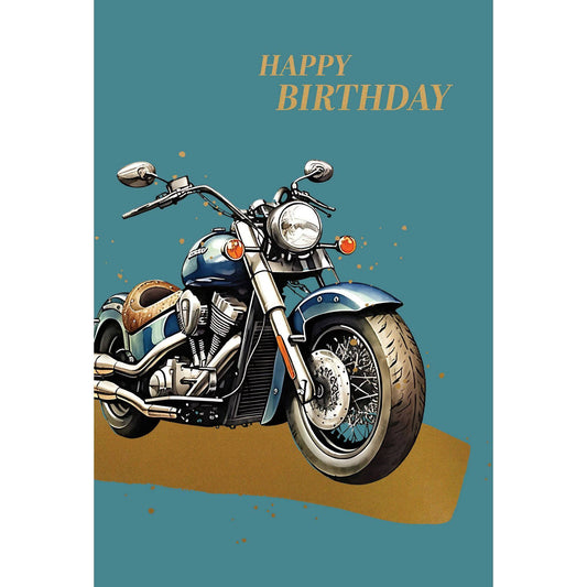 Pictura motorcycle birthday card for him featuring a colorful motorcycle illustration, perfect for celebrating a special occasion.
