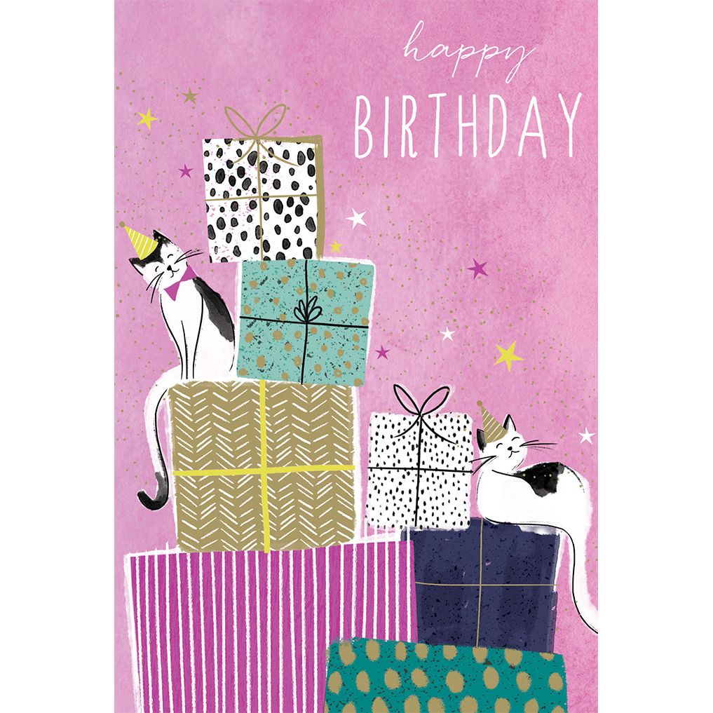 Cats on Present Birthday Card Sara Miller