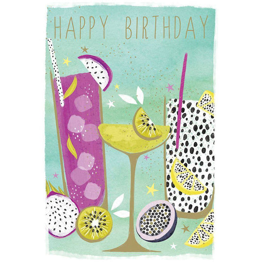 Colorful Fruity Drinks Birthday Card by Sara Miller for Pictura, featuring vibrant fruit illustrations on an elegant everyday card.