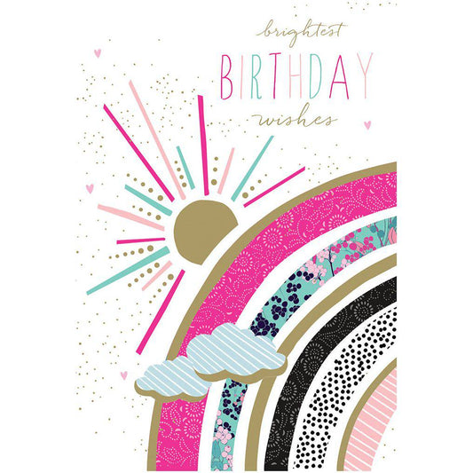 Colorful Rainbow and Sun birthday card from Sara Miller featuring vibrant, cheerful design for special celebrations.